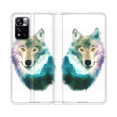 Housse cuir portefeuille Pour Xiaomi Redmi Note 11 Pro / 11 Pro 5G Animal Loup Montagne