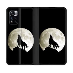 Housse cuir portefeuille Pour Xiaomi Redmi Note 11 Pro / 11 Pro 5G Animal Loup Noir