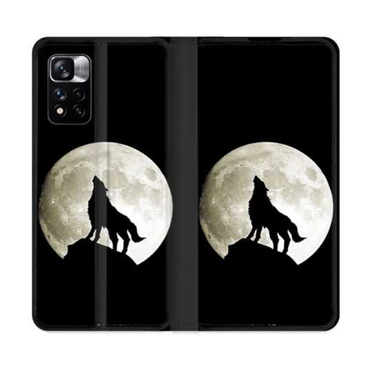 Housse cuir portefeuille Pour Xiaomi Redmi Note 11 Pro / 11 Pro 5G Animal Loup Noir