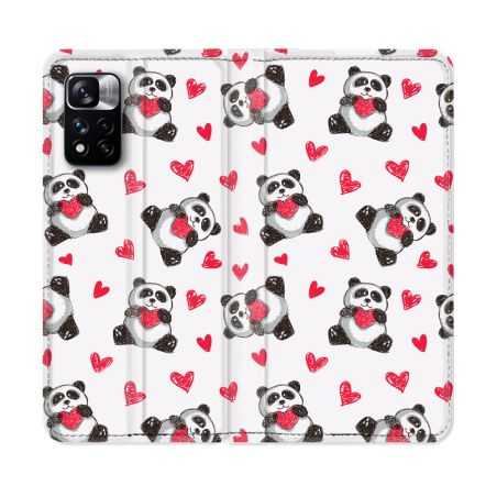 Housse cuir portefeuille Pour Xiaomi Redmi Note 11 Pro / 11 Pro 5G Animal Panda Cœur
