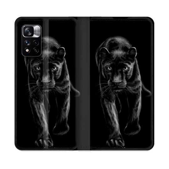 Housse cuir portefeuille Pour Xiaomi Redmi Note 11 Pro / 11 Pro 5G Animal Panthère Noire