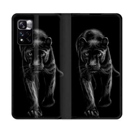 Housse cuir portefeuille Pour Xiaomi Redmi Note 11 Pro / 11 Pro 5G Animal Panthère Noire
