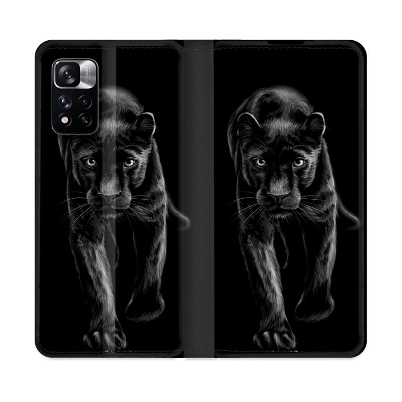 Housse cuir portefeuille Pour Xiaomi Redmi Note 11 Pro / 11 Pro 5G Animal Panthère Noire