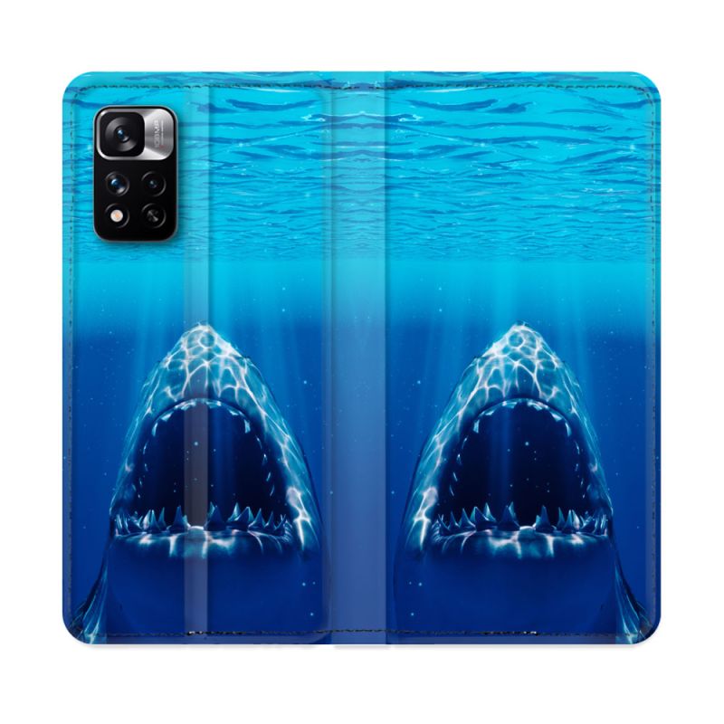Housse cuir portefeuille Pour Xiaomi Redmi Note 11 Pro / 11 Pro 5G Animal Requin Dent
