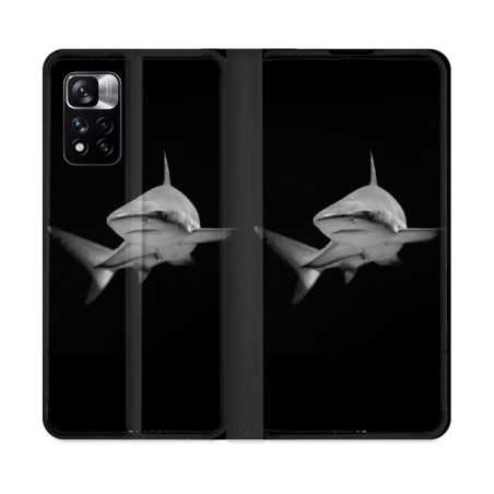 Housse cuir portefeuille Pour Xiaomi Redmi Note 11 Pro / 11 Pro 5G Animal Requin Sombre
