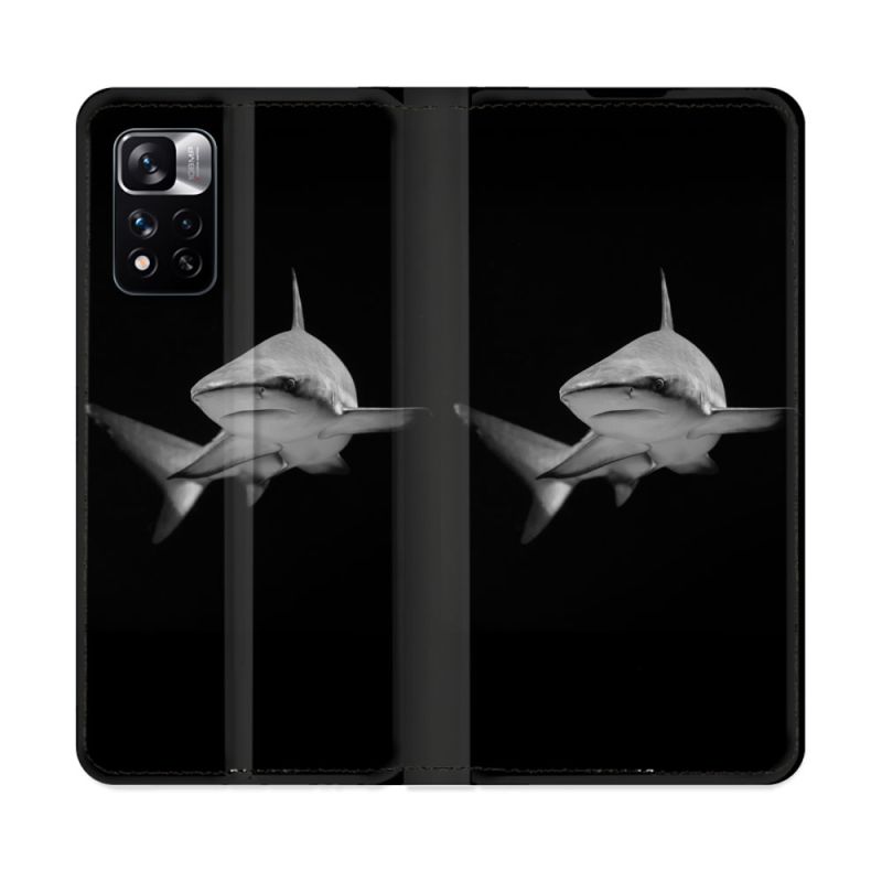 Housse cuir portefeuille Pour Xiaomi Redmi Note 11 Pro / 11 Pro 5G Animal Requin Sombre