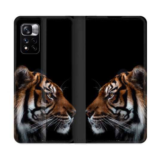 Housse cuir portefeuille Pour Xiaomi Redmi Note 11 Pro / 11 Pro 5G Animal Tigre Noir