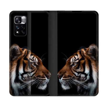 Housse cuir portefeuille Pour Xiaomi Redmi Note 11 Pro / 11 Pro 5G Animal Tigre Noir