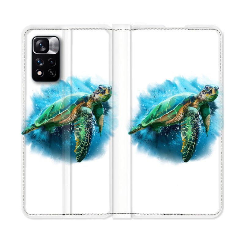 Housse cuir portefeuille Pour Xiaomi Redmi Note 11 Pro / 11 Pro 5G Animal Tortue Blanche multicolore