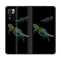 Housse cuir portefeuille Pour Xiaomi Redmi Note 11 Pro / 11 Pro 5G Animal Tortue Noire multicolore