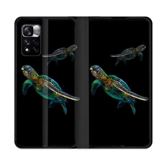 Housse cuir portefeuille Pour Xiaomi Redmi Note 11 Pro / 11 Pro 5G Animal Tortue Noire multicolore