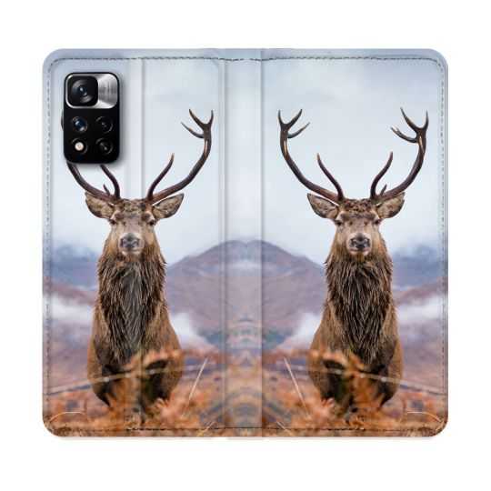Housse cuir portefeuille Pour Xiaomi Redmi Note 11 Pro / 11 Pro 5G Chasse Chevreuil Montagne
