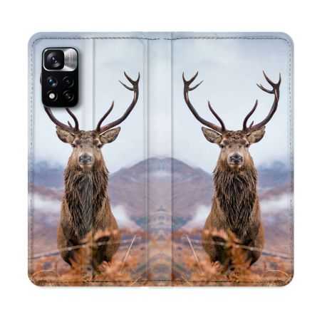 Housse cuir portefeuille Pour Xiaomi Redmi Note 11 Pro / 11 Pro 5G Chasse Chevreuil Montagne