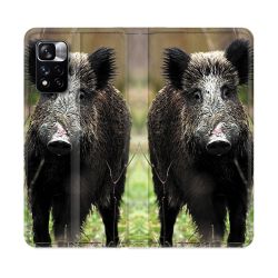 Housse cuir portefeuille Pour Xiaomi Redmi Note 11 Pro / 11 Pro 5G Chasse Sanglier bois