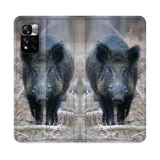 Housse cuir portefeuille Pour Xiaomi Redmi Note 11 Pro / 11 Pro 5G Chasse Sanglier Pin