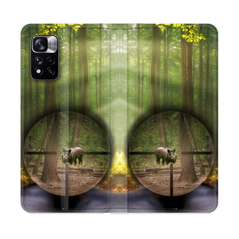 Housse cuir portefeuille Pour Xiaomi Redmi Note 11 Pro / 11 Pro 5G Chasse Sanglier Viseur