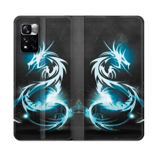 Housse cuir portefeuille Pour Xiaomi Redmi Note 11 Pro / 11 Pro 5G Fantastique Dragon Bleu
