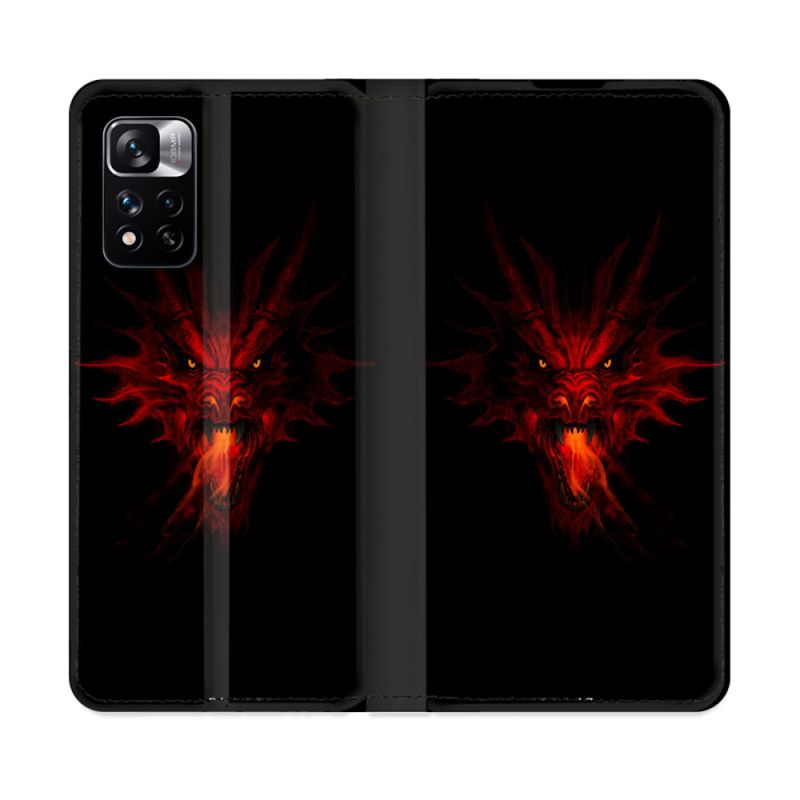 Housse cuir portefeuille Pour Xiaomi Redmi Note 11 Pro / 11 Pro 5G Fantastique Dragon Feu