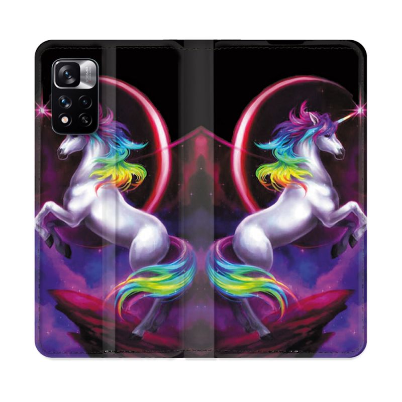 Housse cuir portefeuille Pour Xiaomi Redmi Note 11 Pro / 11 Pro 5G Fantastique Licorne Arc en ciel