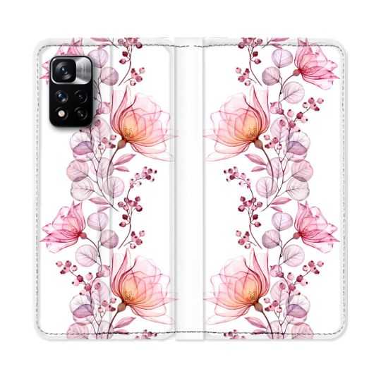 Housse cuir portefeuille Pour Xiaomi Redmi Note 11 Pro / 11 Pro 5G Fleur Eclosion