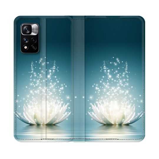 Housse cuir portefeuille Pour Xiaomi Redmi Note 11 Pro / 11 Pro 5G Fleur Lotus Blanc