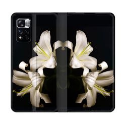 Housse cuir portefeuille Pour Xiaomi Redmi Note 11 Pro / 11 Pro 5G Fleur Lys Noir