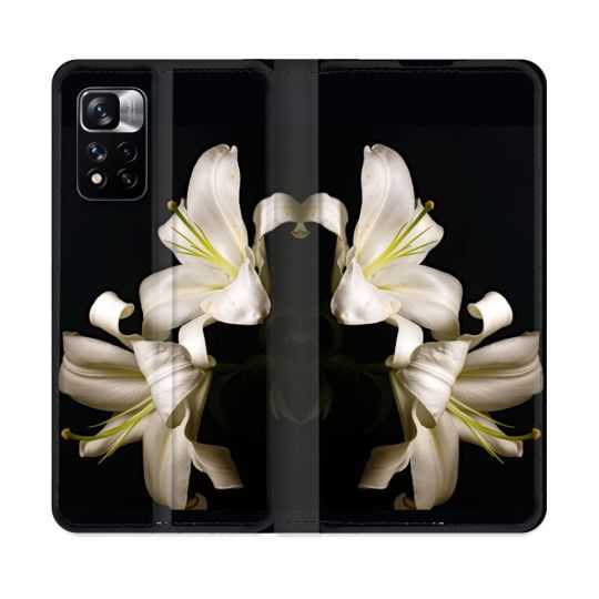 Housse cuir portefeuille Pour Xiaomi Redmi Note 11 Pro / 11 Pro 5G Fleur Lys Noir