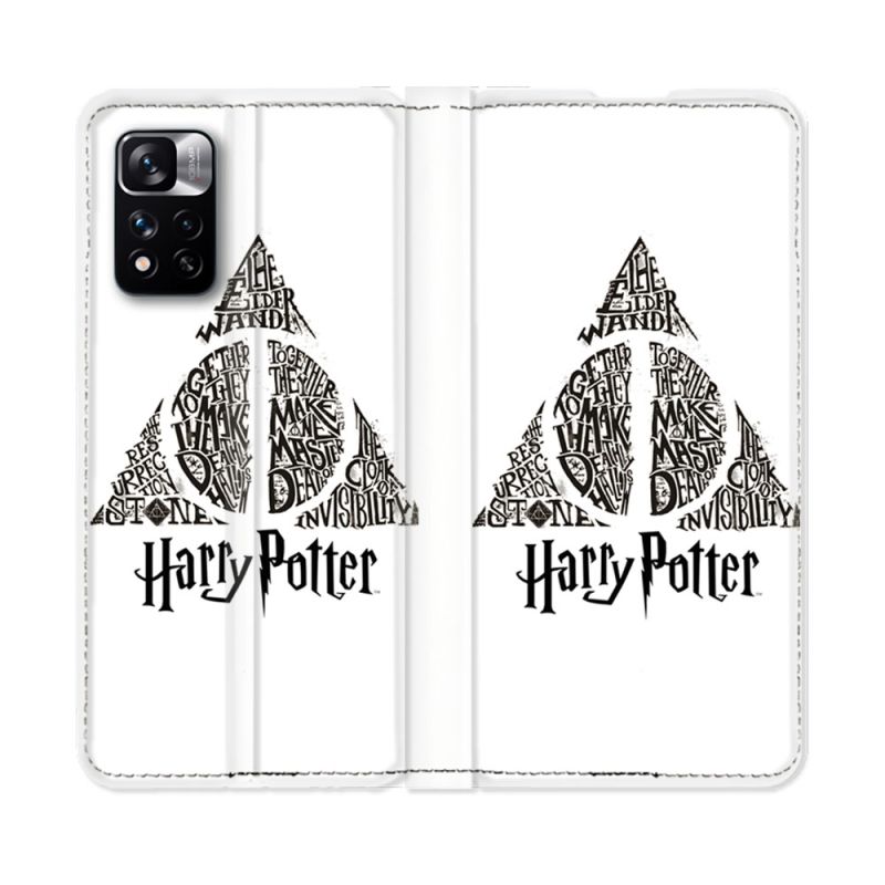 Housse cuir portefeuille Pour Xiaomi Redmi Note 11 Pro / 11 Pro 5G Harry Potter Hollows triangle Blanc