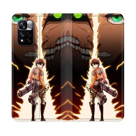 Housse cuir portefeuille Pour Xiaomi Redmi Note 11 Pro / 11 Pro 5G Manga Attaque Titans Eren Eclair