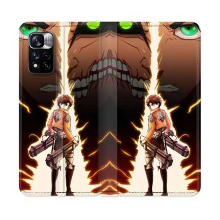 Housse cuir portefeuille Pour Xiaomi Redmi Note 11 Pro / 11 Pro 5G Manga Attaque Titans Eren Eclair