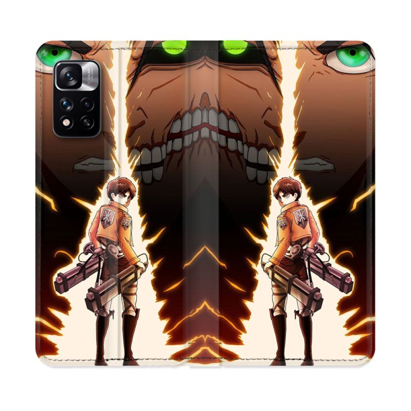 Housse cuir portefeuille Pour Xiaomi Redmi Note 11 Pro / 11 Pro 5G Manga Attaque Titans Eren Eclair