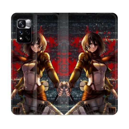 Housse cuir portefeuille Pour Xiaomi Redmi Note 11 Pro / 11 Pro 5G Manga Attaque Titans Mikasa