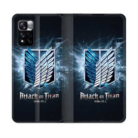 Housse cuir portefeuille Pour Xiaomi Redmi Note 11 Pro / 11 Pro 5G Manga Attaque Titans Noir