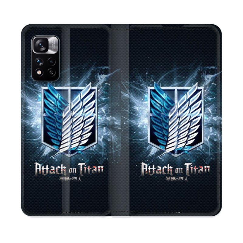 Housse cuir portefeuille Pour Xiaomi Redmi Note 11 Pro / 11 Pro 5G Manga Attaque Titans Noir