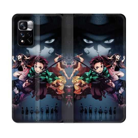 Housse cuir portefeuille Pour Xiaomi Redmi Note 11 Pro / 11 Pro 5G Manga Demon Slayer Noir