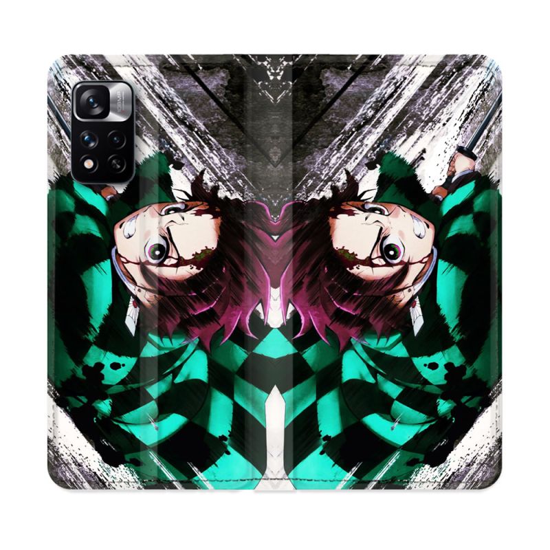 Housse cuir portefeuille Pour Xiaomi Redmi Note 11 Pro / 11 Pro 5G Manga Demon Slayer Tanjiro