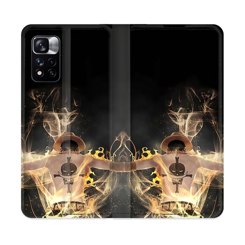 Housse cuir portefeuille Pour Xiaomi Redmi Note 11 Pro / 11 Pro 5G Manga One Piece Ace Noir