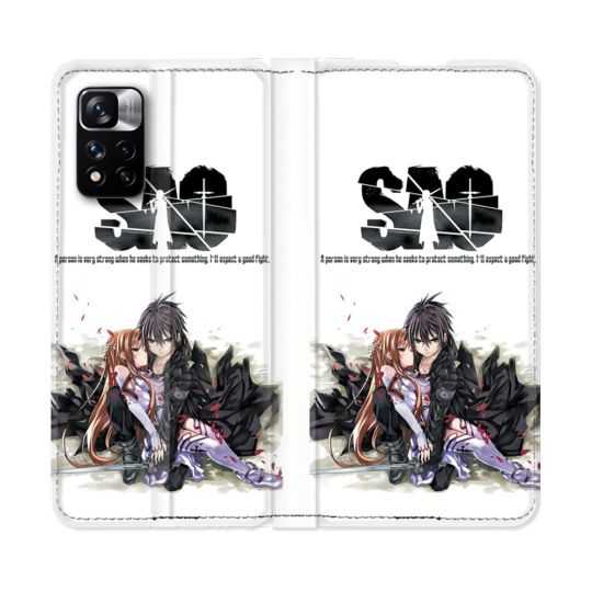 Housse cuir portefeuille Pour Xiaomi Redmi Note 11 Pro / 11 Pro 5G Manga SAO sword Art Online Blanc