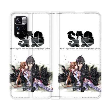 Housse cuir portefeuille Pour Xiaomi Redmi Note 11 Pro / 11 Pro 5G Manga SAO sword Art Online Blanc