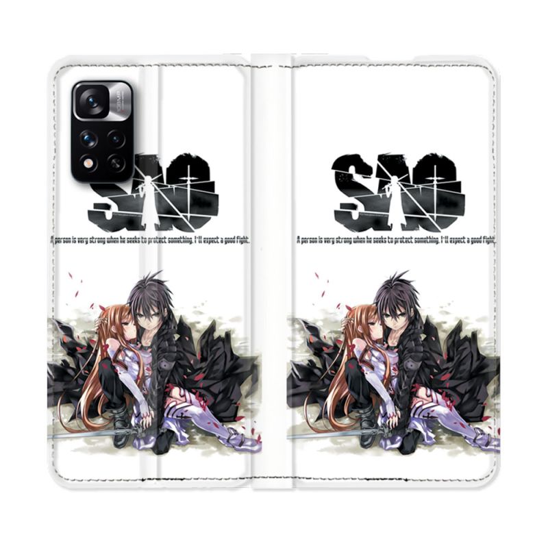 Housse cuir portefeuille Pour Xiaomi Redmi Note 11 Pro / 11 Pro 5G Manga SAO sword Art Online Blanc