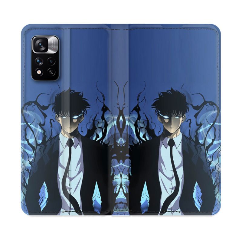 Housse cuir portefeuille Pour Xiaomi Redmi Note 11 Pro / 11 Pro 5G Manga Solo Leveling Sung Bleu