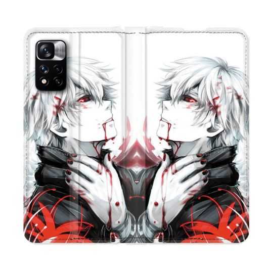 Housse cuir portefeuille Pour Xiaomi Redmi Note 11 Pro / 11 Pro 5G Manga Tokyo Ghoul Kaneki Blanc