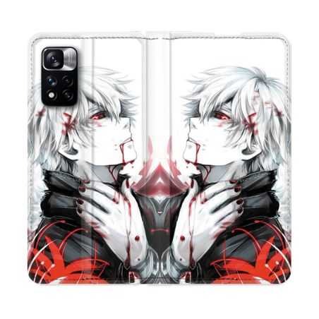 Housse cuir portefeuille Pour Xiaomi Redmi Note 11 Pro / 11 Pro 5G Manga Tokyo Ghoul Kaneki Blanc