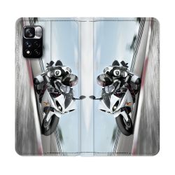 Housse cuir portefeuille Pour Xiaomi Redmi Note 11 Pro / 11 Pro 5G Moto Course GP Blanche