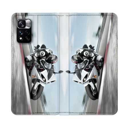 Housse cuir portefeuille Pour Xiaomi Redmi Note 11 Pro / 11 Pro 5G Moto Course GP Blanche