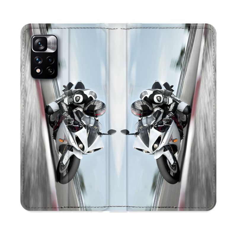 Housse cuir portefeuille Pour Xiaomi Redmi Note 11 Pro / 11 Pro 5G Moto Course GP Blanche