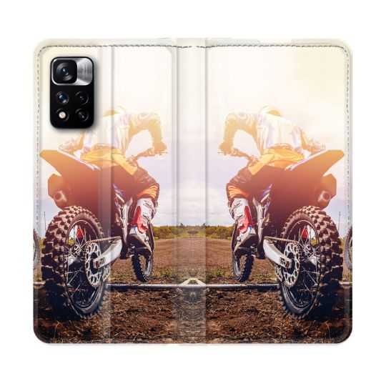 Housse cuir portefeuille Pour Xiaomi Redmi Note 11 Pro / 11 Pro 5G Moto Cross Soleil