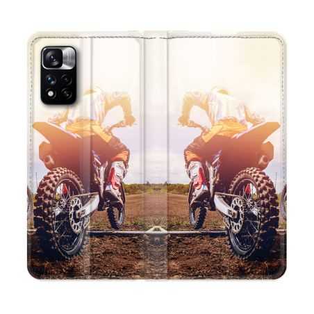 Housse cuir portefeuille Pour Xiaomi Redmi Note 11 Pro / 11 Pro 5G Moto Cross Soleil