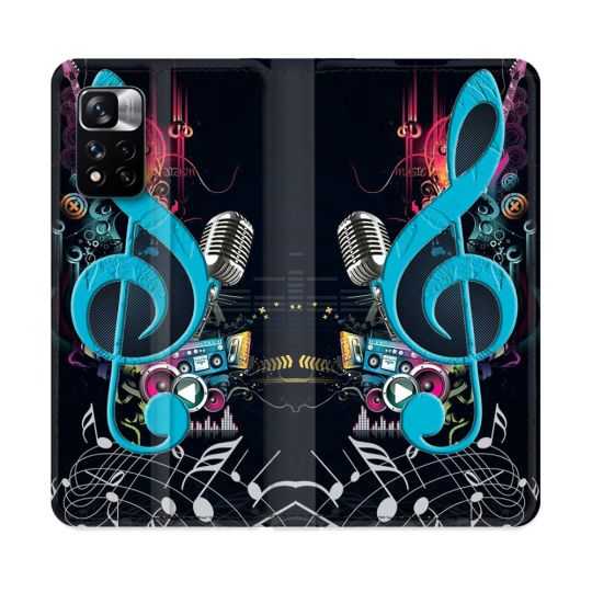 Housse cuir portefeuille Pour Xiaomi Redmi Note 11 Pro / 11 Pro 5G Musique Cle Sol Bleu