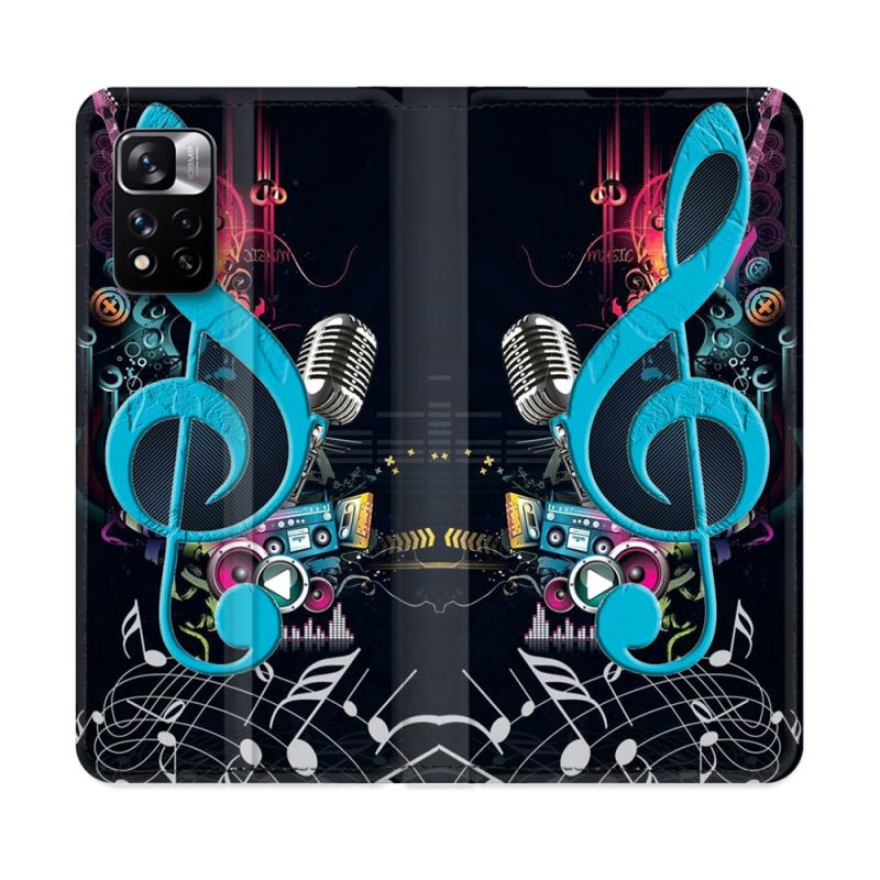 Housse cuir portefeuille Pour Xiaomi Redmi Note 11 Pro / 11 Pro 5G Musique Cle Sol Bleu